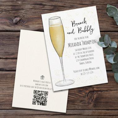 Bridal Shower Brunch Bubbly QR Code Gift Registry Invitations