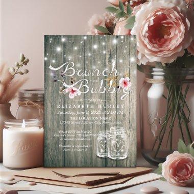 Bridal Shower Brunch Bubbly Rustic Wood Mason Jar Invitations