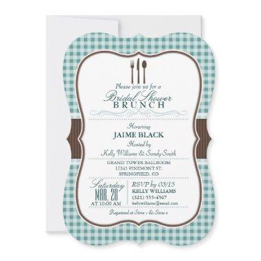 Bridal Shower Brunch; Green & Brown Gingham Invitations