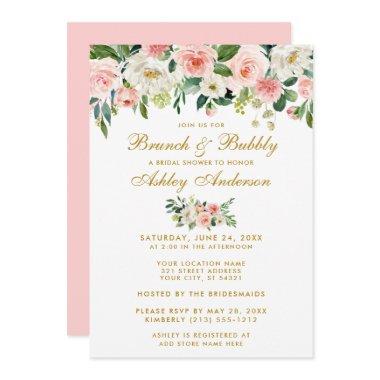 Brunch Pink Floral Gold Invite Pk