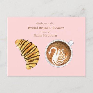 Bridal Shower Brunch Watercolor Latte & Croissant Invitation PostInvitations