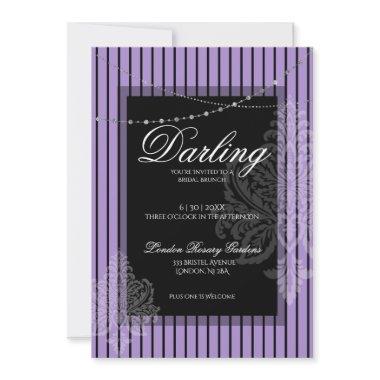 Bridal shower brunch with the bride purple black Invitations