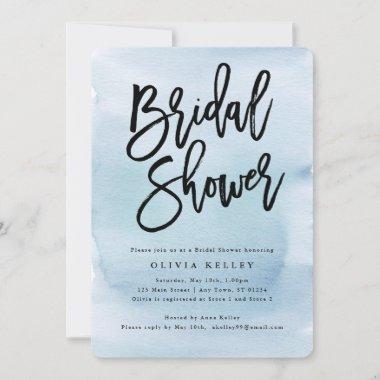 Bridal Shower, Brush Script Blue Watercolor Invitations