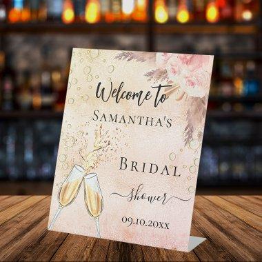 bubbly brunch rose florals welcome Pedestal Sign