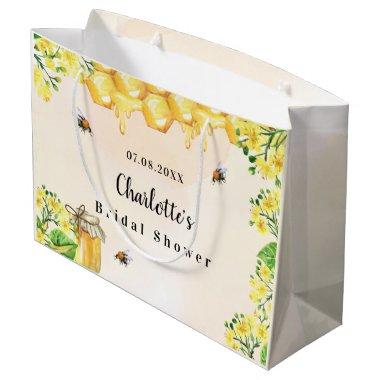 Bridal Shower bumble bees honey yellow floral name Large Gift Bag