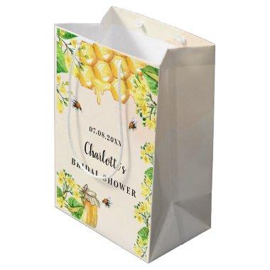 Bridal Shower bumble bees honey yellow floral name Medium Gift Bag