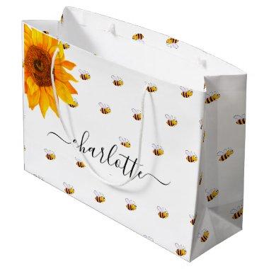 Bridal shower bumble bees rustic sunflower name large gift bag