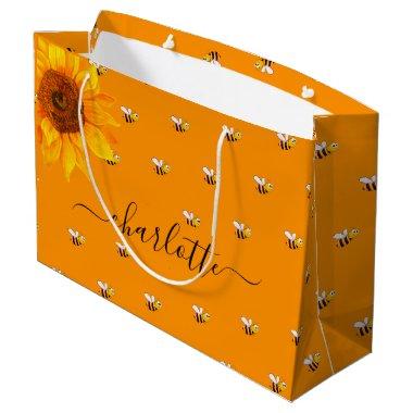 Bridal shower bumble bees rustic sunflower name large gift bag