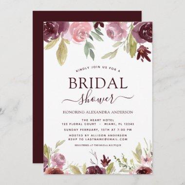 Bridal Shower Burgundy Elegant Spring Floral Invitations