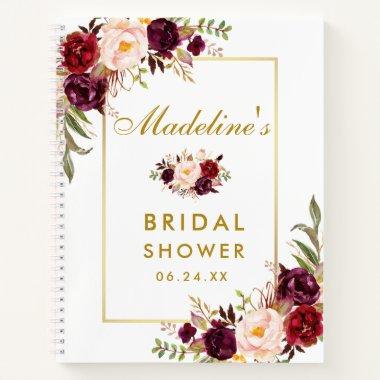 Bridal Shower Burgundy Floral Gold Gift List Notebook