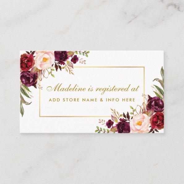 Bridal Shower Burgundy Floral Registry Insert Card