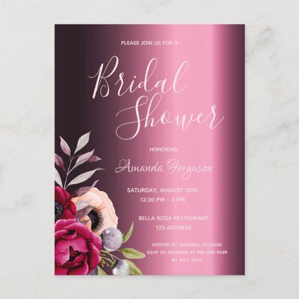 Bridal shower Burgundy flowers invitation PostInvitations