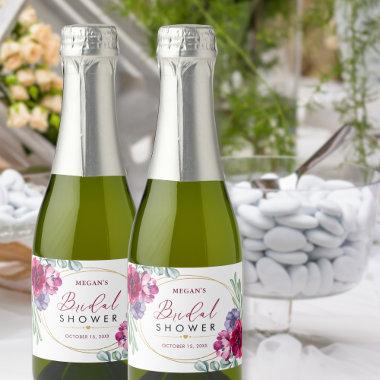 Bridal Shower Burgundy & Navy Floral Mini Bottle Sparkling Wine Label