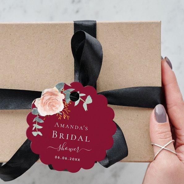 burgundy rose gold florals Favor Tags