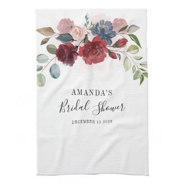 Bridal Shower Burgundy Rustic Floral Custom Kitchen Towel