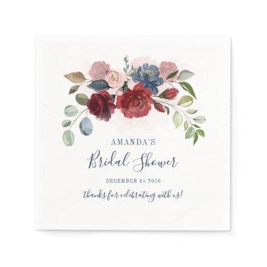 Bridal Shower Burgundy Rustic Floral Custom Napkin