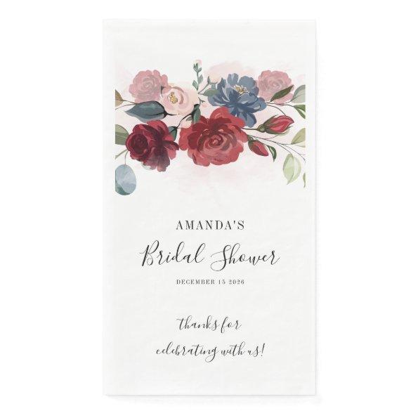 Bridal Shower Burgundy Rustic Floral Custom Paper Guest Towels
