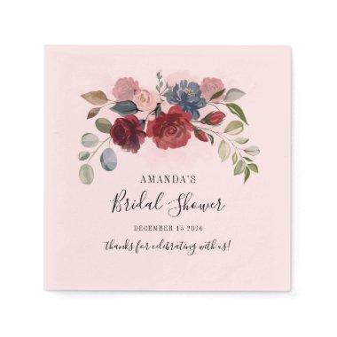 Bridal Shower Burgundy Rustic Floral Custom Paper Napkins