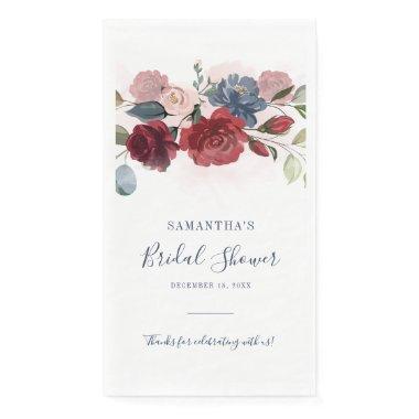 Bridal Shower Burgundy Rustic Floral Custom Paper Paper Guest Towels