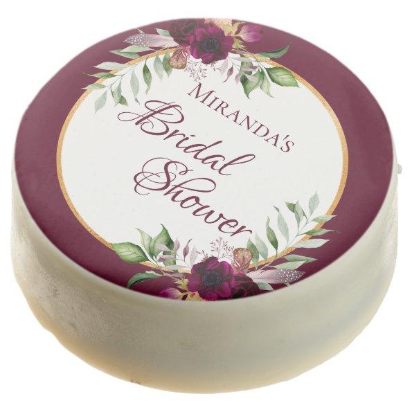 Bridal Shower burgundy watercolored flowers white Chocolate Covered Oreo