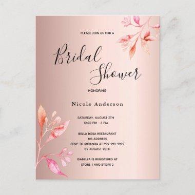 Bridal shower bush rose gold florals invitation postInvitations