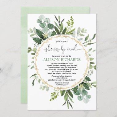 Bridal shower by mail greenery gold eucalyptus Invitations