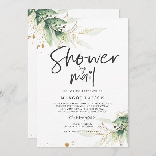 Bridal Shower By Mail Invitations Greenery Gold