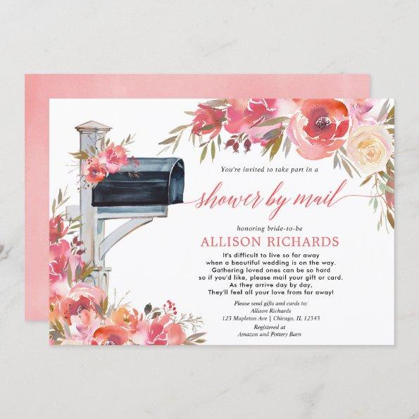 Bridal shower by mail pink coral floral botanical Invitations