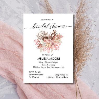 Bridal Shower Calligraphy Boho Dusty Rose Floral Invitations