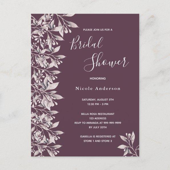 Bridal shower Cassis botanical script invitation PostInvitations