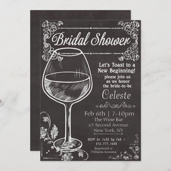 Bridal Shower Chalk Chalkboard Wine Invitations