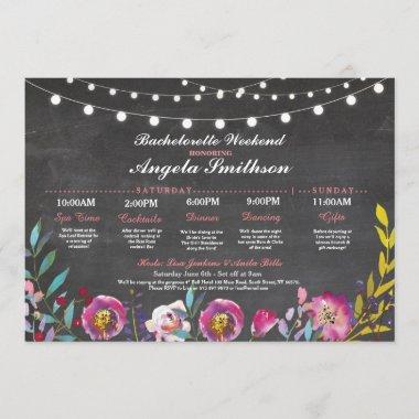 Bridal Shower Chalk Coral Itinerary Bachelorette Invitations