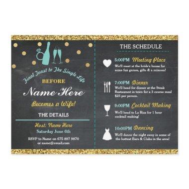 Bridal Shower Chalk Itinerary Bachelorette Gold Program