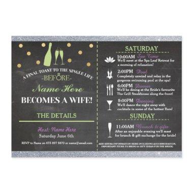 Bridal Shower Chalk Itinerary Bachelorette Invite