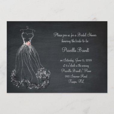 Bridal Shower, chalkboard, dreams dress, peonies Invitations