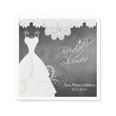 Bridal Shower Chalkboard with White Lace & Gown Paper Napkins