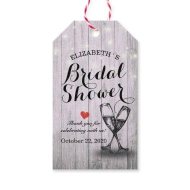 Bridal Shower Champagne Glasses Wood String Lights Gift Tags