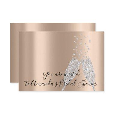 Bridal Shower Champaigne Glass Bubbles Silver Rose Invitations