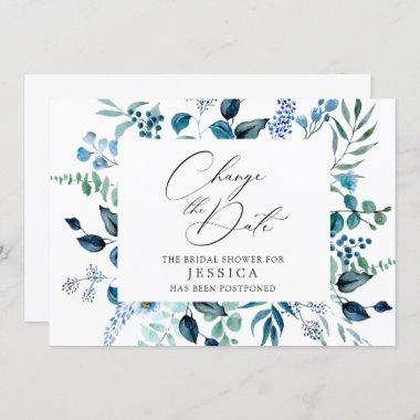 Bridal Shower Change of Plans Blue Floral Foliage Invitations