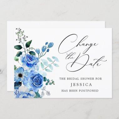 Bridal Shower Change of Plans Blue Floral Foliage Invitations