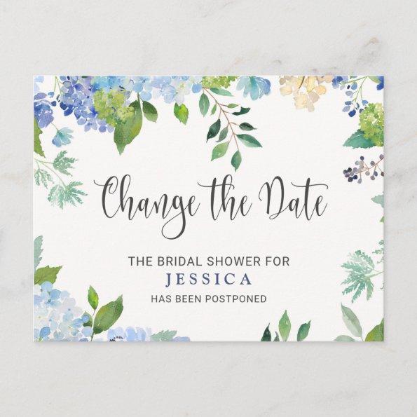 Bridal Shower Change the Date Blue Hydrangeas PostInvitations