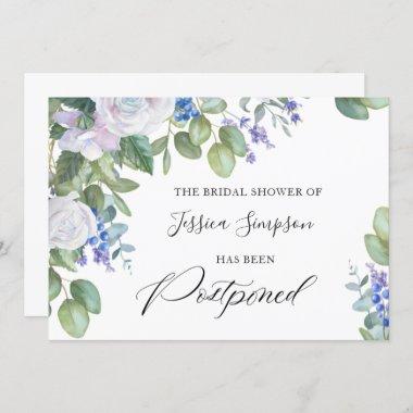 Bridal Shower Change the Date Blue Roses Foliage Invitations
