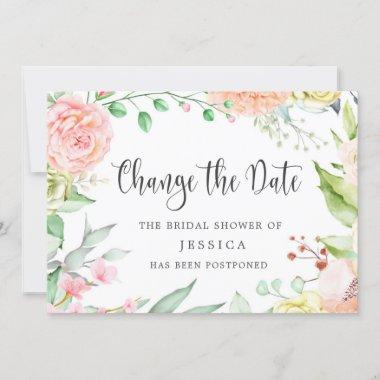 Bridal Shower Change the Date Blush Pink Flowers Invitations