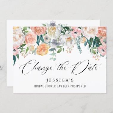 Bridal Shower Change the Date Blush Pink Flowers Invitations