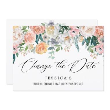 Bridal Shower Change the Date Blush Pink Flowers Invitations