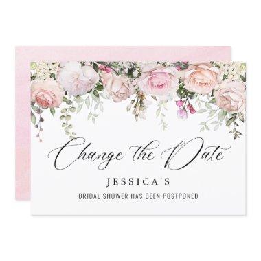 Bridal Shower Change the Date Blush Pink Flowers Invitations