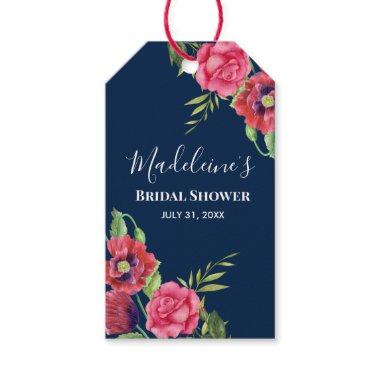 Bridal Shower Chic Red and Pink Flowers Dark Navy Gift Tags