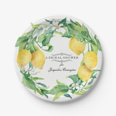 Bridal Shower Citrus Lemon Floral Leaf Wreath Art Paper Plates