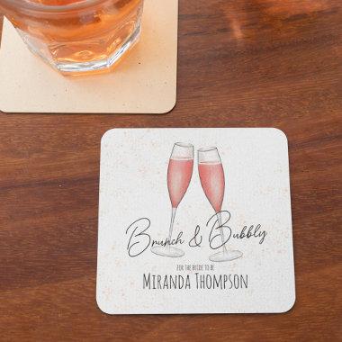 Bridal Shower Classic Elegant Brunch and Bubbly Square Paper Coaster