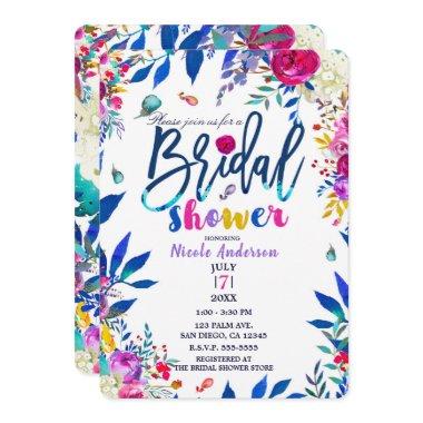 Bridal Shower Colorful Bright Bold Floral Flowers Invitations